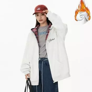 Cardigan Sweater Jacket Men s Autumn and Winter New Trendy Loose Velvet Thickened Youth Hooded Jacket Men M