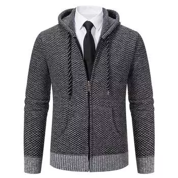 Cardigan Sweater Young and Middle-aged Jacket Autumn and Winter New Hooded Casual Fleece Thread Sweater Men s M