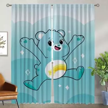 Care BearS Tulle for Bedroom Kitchen Curtains 2 Pieces Partition Shades Curtains Child Room Halloween Decoration Window Curtain W50xH70cmx2pcs-CL
