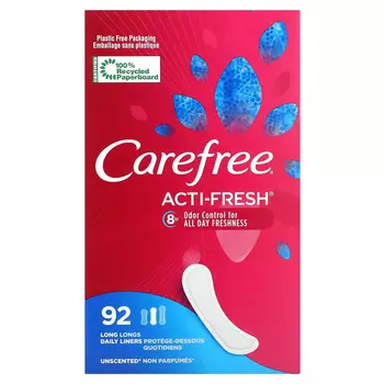 Carefree, Acti-Fresh, ежедневная прокладка, длинная, без запаха, 92 прокладки