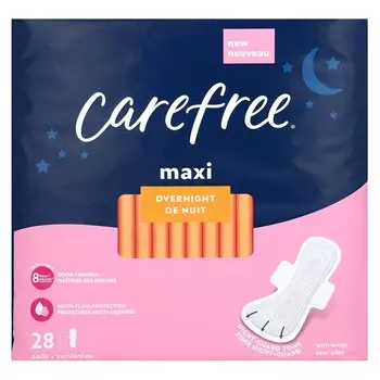 Carefree, Maxi, ночная прокладка, крыльчатого типа, 28 прокладок