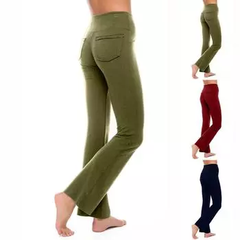 Cargo Yoga Pants Women Thick Stretch High Waisted Cargo Pants Wide Leg Work Pants Bootcut Yoga Pants with Pockets L чёрный