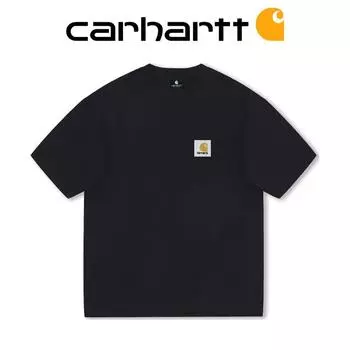 Carhartt 2025 Летняя новая высококачественная хлопковая футболка с круглым вырезом для мужчин и женщин, большие размеры, наклейка с логотипом, парная футболка S