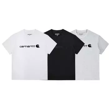 carhartt 2025 Мужская и женская летняя новая хлопковая свободная футболка с круглым вырезом M чёрный