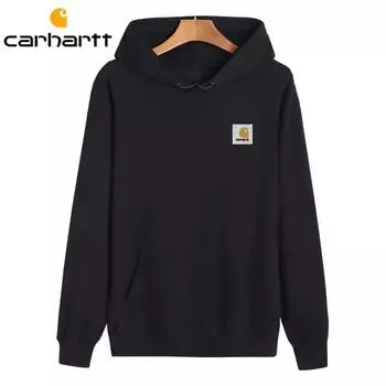 carhartt 2025 Новая весна и осень Большие размеры Тонкий стиль Ткань Наклейка Логотип Хлопок Капюшон Парная Толстовка S чёрный