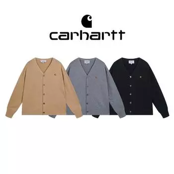 Carhartt Осень и зима Вышитый логотип мужской высококачественный кардиган V-образный вырез вязаный свитер M чёрный