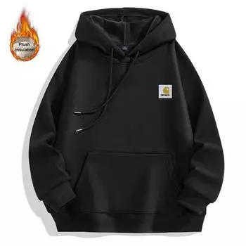 carhartt Осень/Зима утолщенная и бархатная утепленная высококачественная хлопковая ткань с наклейкой и логотипом толстовка с капюшоном большого размера для пары XS чёрный