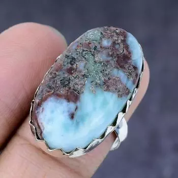 Caribbean Larimar Gemstone Handmade 925 Steling Silver Jewelry Ring Size 8 O0g18