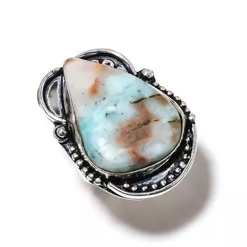 Caribbean Larimar Gemstone Handmade 925 Sterling Silver Jewelry Ring Size 7 Z9o09