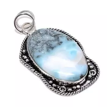 Caribbean Larimar Gemstone Handmade 925 Sterling Silver Gift Pendant 2.36 I7K26