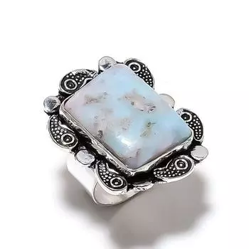 Caribbean Larimar Gemstone Handmade 925 Sterling Silver Jewelry Ring Size 6 j6Q85