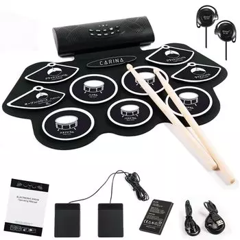 Carina Electronic Drum Портативный барабан Перезаряжаемый динамик Педаль Наушники Японское руководство по эксплуатации Встроенный чёрный