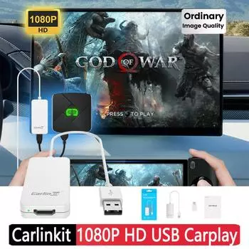 Адаптер Carlinkit USB Carplay - HDMI, совместимый с видеовыходом 1080P HD TV Converter, обновления с поддержкой OTA для проводного CarPlay белый