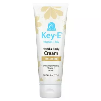 Carlson, Key E, витамин E + алоэ, крем для рук и тела, без запаха, 4 унции (113 г)