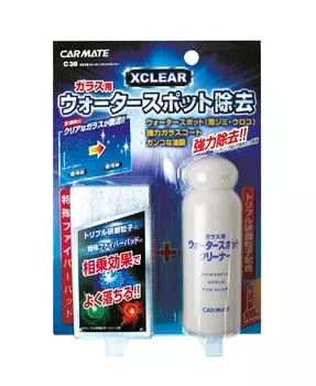 CARMATE Glass Water Spot Cleaner with triple abrasive particles and a special fiber pad for thorough removal C38,
