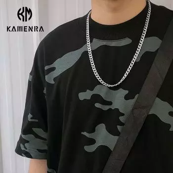 Carmen Trendy Ins Знаменитость в Интернете Цепочка из титановой стали Стильная кубинская цепочка Мода Универсальный Холодный стиль Мужские и женские ожерелья Украшение Steel color 7mm thick chain length 60cm