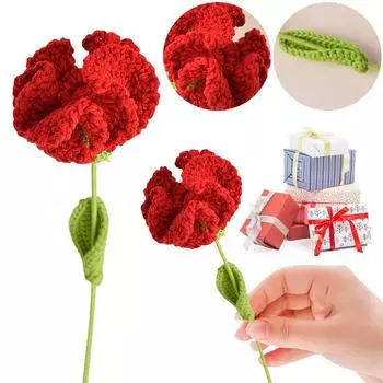 Carnation Crochet Flower Artificial Flowers Hand Knitted Bouquet Wedding Bouquet for Bride Party Decor Homemade Festival Gifts C