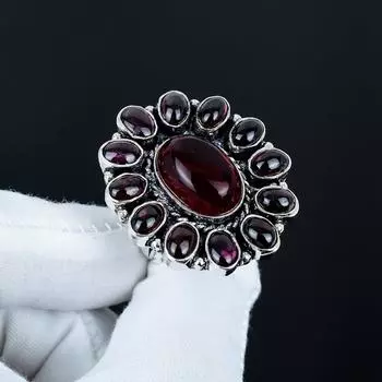 Carnelian And Pink Amethyst Gemstone Ring, 925 Sterling Silver Ring, Gift For Her, Oval Stone ,Elegant Handmade Ring, Carnelian Flower Silver Ring US 4 красный