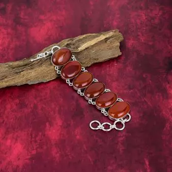 Браслет из сердолика, браслет из чистого серебра 925 пробы с драгоценными камнями, ювелирные изделия ручной работы, подарок на день рождения и годовщину для нее Adjustable with 8 inches красный