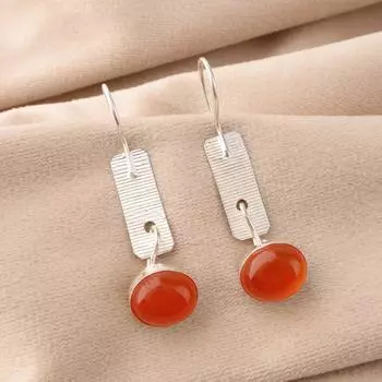 Carnelian Gemstone 925 Stamped Silver Fashionable Jewelry Handmade Earrings 1.9 EE-168-22