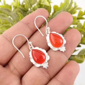 Carnelian Gemstone 925 Sterling Silver Handmade Jewelry Drop/Dangle Earrings EE-163-33