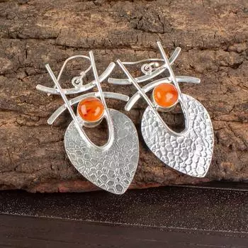 Carnelian Gemstone 925 Sterling Silver Jewelry Handcrafted Dangle Earrings 1.78 EE-64-30