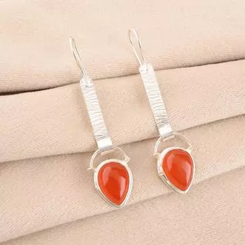 Carnelian Gemstone 925 Sterling Silver Jewelry Handmade Pear Shape Earrings 2.3 EE-166-19