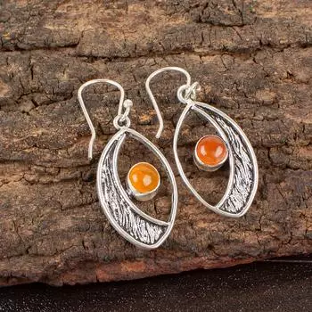 Carnelian Gemstone 925 Sterling Silver Jewelry Handmade Earrings 1.60 For Gift EE-61-20