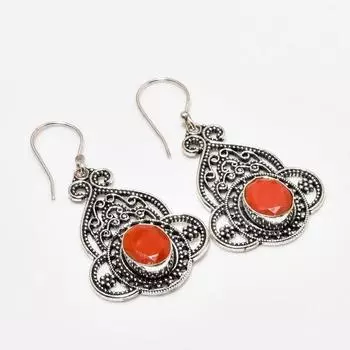 Ювелирные серьги ручной работы с драгоценным камнем сердоликом, посеребренные 925 пробы, 1,89 дюйма