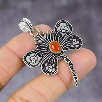 Carnelian Gemstone Handmade 925 Sterling Silver Jewelry Pendant 2.21 G6c35