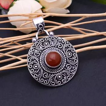 Подвеска из серебра 925 пробы с драгоценным камнем сердолик 1,75 дюйма V7W76