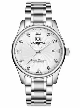 Carnival 8671G механические часы дата календарь [CARNIVAL] мужские (Белый/Серебристый/Металлический) [Элемент]