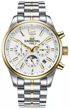 CARNIVAL 8702G механические часы Sun Moon Phase мужские и (Белый/Золотой/Металлический) [Элемент]