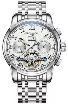 Carnival 8759G Механические аналоговые часы [CARNIVAL] Мужские (Белый/серебристый) [Элемент]