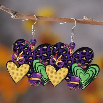 Carnival Retro Personalized Masquerade Ball Paired With Single-sided Wooden Earrings, Fashionable And Mysterious Purple One Size