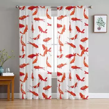 Carp Texture White Modern Curtain For Living Room Transparent Tulle Curtains Window Sheer For The Bedroom Accessories Decor W135 x H114cm