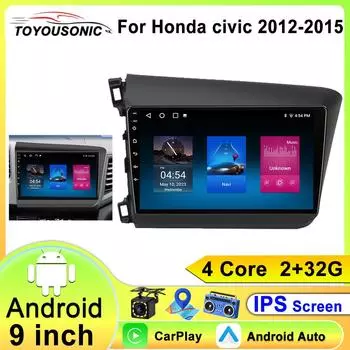Carplay 9 дюймовый 2din Android автомобильный радиоприемник для Honda Civic 2012 2013 2014 2015 Мультимедийный видеоплеер Авторадио DSP WIFI 4-core 2GB+32GB