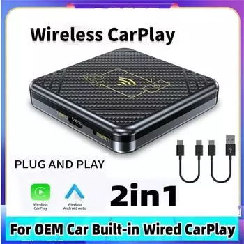 Carplay Ai Box 2in1 беспроводной CarPlay Dongle беспроводной Android Auto Box для автомобильного радио с проводным CarPlay Car OEM проводной к беспроводной белый