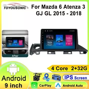 Carplay Android 13 QLED экран автомобильный радиоприемник GPS для Mazda 6 Atenza 3 GJ GL 2015 - 2018 авто радио навигация мультимедийный плеер 4 core 1GB+32GB carplay