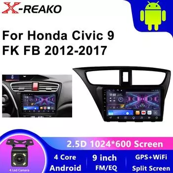 Carplay Camera 2 Din Android 13 Car Radio for Honda Civic 9 FK FB 2012 - 2017 Video Player Multimedia GPS DSP WIFI 4 core 1GB+32GB carplay