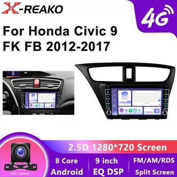 Carplay Camera 2 Din Android 13 Car Radio for Honda Civic 9 FK FB 2012 - 2017 Video Player Multimedia GPS 4G 8Core DSP WIFI 8-core 4GB+64GB