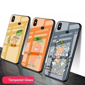 Морковный закаленный стеклянный чехол для телефона Redmi Note 5 6 7 8 Pro Note8T Note9S Redmi8 9 Cover Shell Redmi Note 6