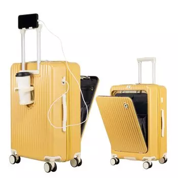 Carry Carry Front M USB Includes Cup Hidden Hook Charging Double 360 Degree Business Trip S Size [GURAMU] Suitcase, Case, Bag, Open, Carry-On, S,
