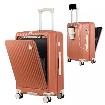 Carry Carry Front M USB Includes Cup Hidden Hook Charging Double 360 Degree Business Trip S Size [GURAMU] Suitcase, Case, Bag, Open, Carry-On, S, медный красный