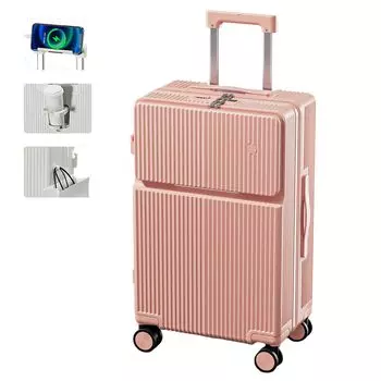 Carry Front Оснащен USB-портом Поставляется с чашкой Скрытый крючок Диск Уменьшает Ультра 360 градусов Деловая поездка S [VERILADY] Чемодан, Кейс, Ручная кладь, Открытие,