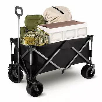 Carry Wagon Outdoor Wagon Wagon Cart Складной Кемпинговый Поезд Кемпинговая Тележка Оснащена Широкими Шинами Быстрая Кемпинговая Рыболовная Перевозка Багажа Большая Вместимость чёрный