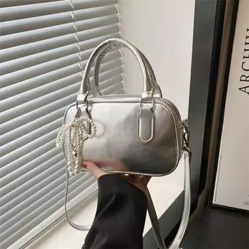 Carrying Red Bag Ins Korean Series Women s Bag 2025 New South korea Bowling Bag All-Match Messenger Bag Square Sling Bag Silver