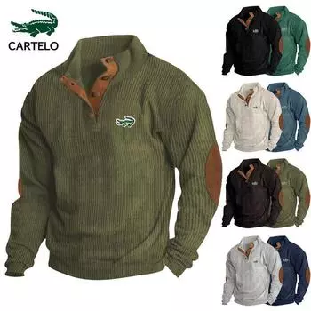 CARTELO 2023 Новый осенний европейский мужской вельветовый свитер с вышивкой 5XL, повседневный свитер со стоячим воротником и длинными рукавами S