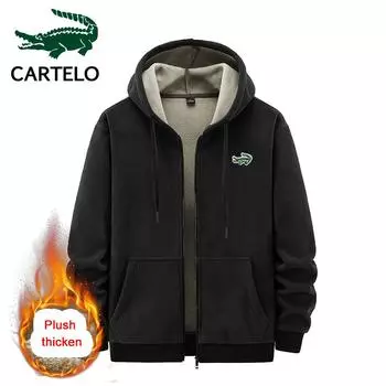 CARTELO 2023 осень и зима, новый мужской тренд с вышивкой, повседневный свитер в стиле ретро с капюшоном, плюшевым и теплым флисом M серый