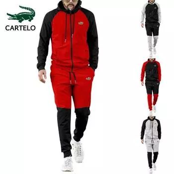 CARTELO 2023 осенне-зимний комплект с вышивкой, мужской повседневный свитер с капюшоном контрастного цвета, повседневная спортивная большая мужская одежда S